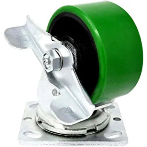 6" Heavy Duty Swivel Plate Caster w/Brake - 4 Pack, 5000 lbs Total Capacity, Polyurethane on Steel Wheel