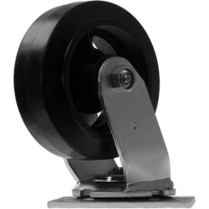 Heavy Duty 5" Plate Casters with 2" Extra Width - 2 Pack, Swivel Rubber Molded Steel Wheel with 1100 lbs Total Capacity