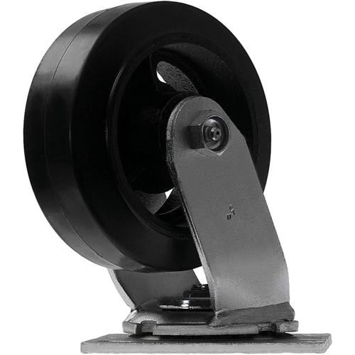 Heavy Duty 5" Swivel Plate Casters, 4 Pack with Rubber Molded Steel Wheels, Top Plate with 2-inch Extra Width and 2200 lbs Total Capacity