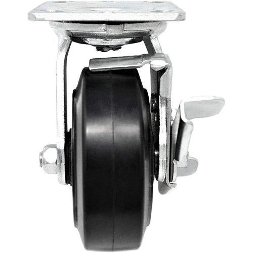 5" Heavy Duty Swivel Plate Caster with Brake, Pack of 4, 2200 lbs Total Capacity, Rubber Mold on Steel Wheel, Top Plate Caster Extra Width 2 inches