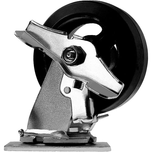 5" Heavy Duty Swivel Plate Caster with Brake, Pack of 4, 2200 lbs Total Capacity, Rubber Mold on Steel Wheel, Top Plate Caster Extra Width 2 inches