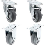 Heavy Duty 3-Inch Caster Set with Polyurethane Wheels - 1200 lbs Total Capacity, 4-Pack (2 Swivel & 2 Rigid), Top Plate Mount