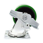 Heavy Duty 5" Polyurethane Plate Casters, 4400lbs Capacity, 4 Pack with 2 Brakes - Top Plate Caster with Extra Width 2 inches