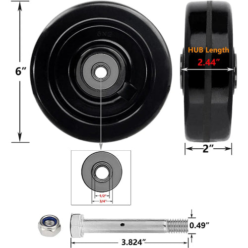 6"x2" Phenolic Wheel Casters with Rolling Bearing & Steel Bushing - Pack of 2, Total Capacity 2400 lbs