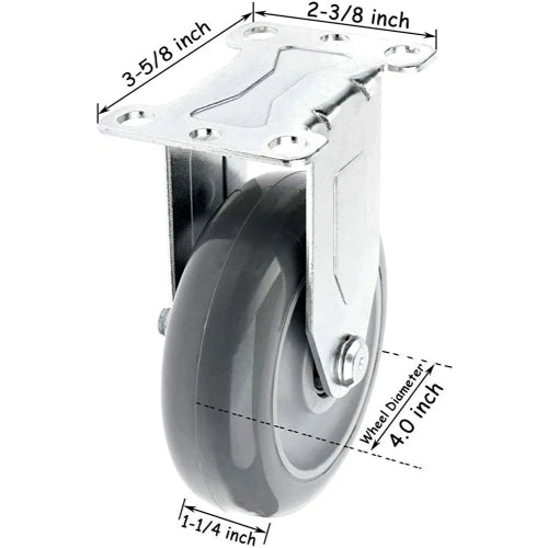 Heavy Duty 4" Caster Set - 1320lbs Total Capacity, Gray Polyurethane Wheels, Top Plate Annular Plate, Pack of 4 (2 Swivel with Brakes, 2 Rigid)