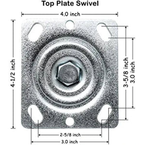 Heavy-Duty 4" Plate Casters - 4 Pack, 1800 lbs Capacity - Swivel and Rigid