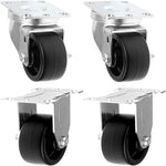 Heavy-Duty 3" Caster Set - Pack of 4 (2 Swivel & 2 Rigid) with 1320 lbs Total Capacity, Polyolefin Black Rubber Top, Top Plate Mounting - Ideal for Material Handling, Moving Dollies, and More