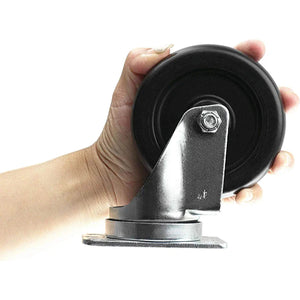 4-Pack 4" Caster Wheels w/ Polyolefin Black Rubber Top Plate - 1320 lbs Total Capacity (2 Swivel & 2 Rigid) - Ideal for Food/Bakery, Hotel, Material Handling Equipment & More