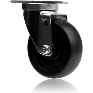 4-Pack 4" Caster Wheels w/ Polyolefin Black Rubber Top Plate - 1320 lbs Total Capacity (2 Swivel & 2 Rigid) - Ideal for Food/Bakery, Hotel, Material Handling Equipment & More