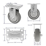 Smooth Mobility for Heavy Loads: 3.5" Plate Casters - 4 Pack Set with 2 Swivel & 2 Rigid, 1200 lbs Capacity, Thermoplastic Rubber Gray Wheels