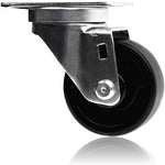 Premium 3-inch Black Rubber Top Plate Casters - 4 Pack with 1320 lbs Total Capacity, 2 Braked Swivel Casters for Maximum Mobility and Stability