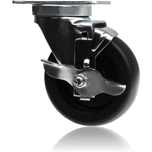 4" Heavy Duty Caster Wheels - 4 Pack with Top Plate and 1320lbs Total Capacity - 4 Swivel (2 with Brake) - Polyolefin Black Rubber Top Plain Plate