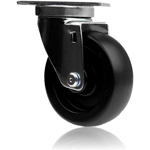 4" Heavy Duty Caster Wheels - 4 Pack with Top Plate and 1320lbs Total Capacity - 4 Swivel (2 with Brake) - Polyolefin Black Rubber Top Plain Plate