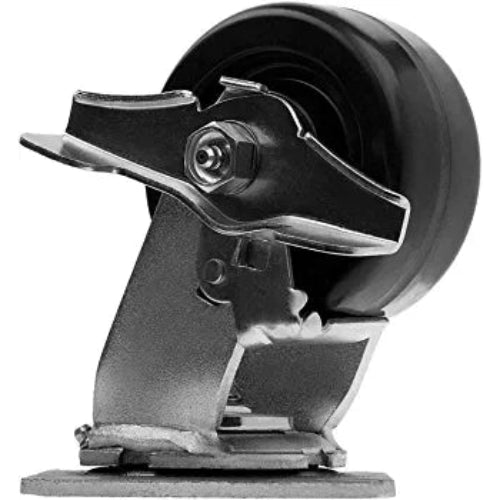 3600 lbs Capacity 4" Plate Caster with Phenolic Wheel, Top Plate Mount, 2" Extra Width, Swivel with Brake - Pack of 4