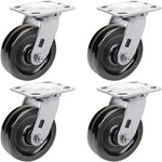 5-Inch Heavy Duty Plate Casters - 4 Pack with 4000 lbs Total Capacity, Phenolic Wheels, 2-Inch Width, 4 Swivel with Brake - Ideal for Industrial Use