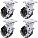 5-Inch Heavy Duty Plate Casters - 4 Pack with 4000 lbs Total Capacity, Phenolic Wheels, 2-Inch Width, 4 Swivel with Brake - Ideal for Industrial Use