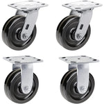 5-Inch Heavy Duty Plate Casters - 4 Pack with 4000 lbs Total Capacity, Phenolic Wheels, 2-Inch Width, 4 Swivel with Brake - Ideal for Industrial Use