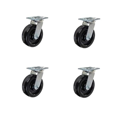 Heavy Duty Plate Casters with 6" Phenolic Wheels, 4 Pack with Extra 2-inch Width, Total Capacity of 4000 lbs (Swivel)