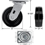 5" Heavy Duty Plate Caster Set (4 Pack) with Phenolic Wheels - 4000 lbs Total Capacity - 2 inches Extra Width, 2 Swivel & 2 Rigid Casters