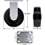 5" Heavy Duty Plate Caster Set (4 Pack) with Phenolic Wheels - 4000 lbs Total Capacity - 2 inches Extra Width, 2 Swivel & 2 Rigid Casters