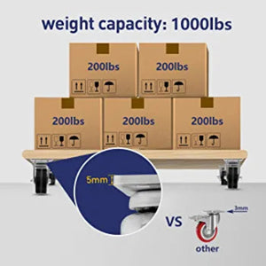 5" Heavy Duty Plate Caster Set (4 Pack) with Phenolic Wheels - 4000 lbs Total Capacity - 2 inches Extra Width, 2 Swivel & 2 Rigid Casters