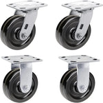 5" Heavy Duty Plate Caster Set (4 Pack) with Phenolic Wheels - 4000 lbs Total Capacity - 2 inches Extra Width, 2 Swivel & 2 Rigid Casters