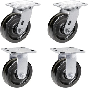 5" Heavy Duty Plate Caster Set (4 Pack) with Phenolic Wheels - 4000 lbs Total Capacity - 2 inches Extra Width, 2 Swivel & 2 Rigid Casters