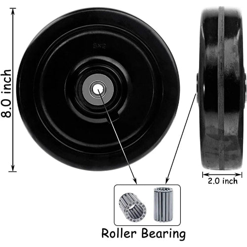 8" Heavy Duty Plate Caster Set with Phenolic Wheels and 6000 lbs Total Capacity (4-Pack, Swivel with Brake)