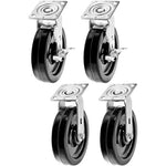 8" Heavy Duty Plate Caster Set with Phenolic Wheels and 6000 lbs Total Capacity (4-Pack, Swivel with Brake)