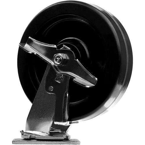 8" Heavy Duty Plate Caster Set with Phenolic Wheels and 6000 lbs Total Capacity (4-Pack, Swivel with Brake)