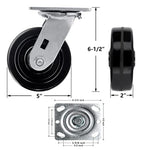 4-Pack Heavy Duty Plate Casters with 5-Inch Phenolic Wheels, 2-Inch Extra Width, and 4000 lbs Total Capacity (Swivel)