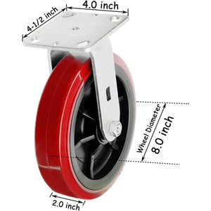 8" 4 Pack Plate Caster, Polyolefin/Polyurethane Wheel, Top Plate Caster Extra Width 2 inches 3800 lbs Total Capacity (8 inches Pack of 4, 2 Swivel w/Brakes + 2 Rigid)