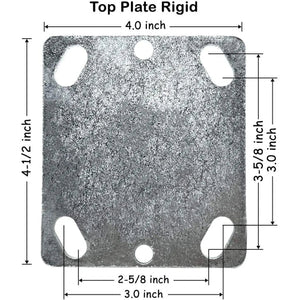 Heavy Duty 4" Plate Casters - Pack of 4 - 2800 lbs Total Capacity - Silver, 2 Swivel with Brakes + 2 Rigid - Steel Cast Iron Wheel with Top Plate Caster