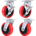 Heavy-Duty 5-Inch Plate Casters - 4-Pack with Polyolefin/Polyurethane Wheels, 3000 lbs Total Capacity - 4 Swivel with 2 Brakes and Extra Wide Top Plate (2 inches)