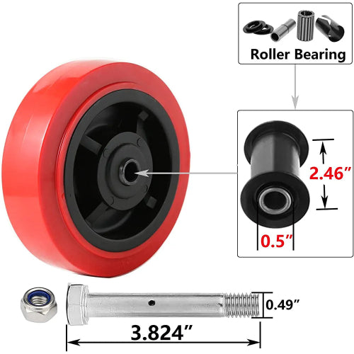 Heavy-Duty 5-Inch Plate Casters - 4-Pack with Polyolefin/Polyurethane Wheels, 3000 lbs Total Capacity - 4 Swivel with 2 Brakes and Extra Wide Top Plate (2 inches)