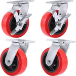 Heavy-Duty 5-Inch Plate Casters - 4-Pack with Polyolefin/Polyurethane Wheels, 3000 lbs Total Capacity - 4 Swivel with 2 Brakes and Extra Wide Top Plate (2 inches)