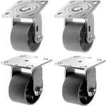 Heavy Duty 4" Plate Casters - Pack of 4, 2800 lbs Capacity, Silver, with 2 Swivel and 2 Rigid Casters