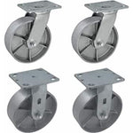 6" 4 Pack Plate Casters - Heavy Duty Steel Cast Iron Wheels with 2" Extra Width - 4800 lbs Total Capacity - Silver (4 Swivel w/ Brake and 2 Fixed)