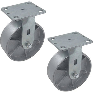 6" 4 Pack Plate Casters - Heavy Duty Steel Cast Iron Wheels with 2" Extra Width - 4800 lbs Total Capacity - Silver (4 Swivel w/ Brake and 2 Fixed)