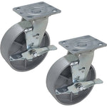 6" 4 Pack Plate Casters - Heavy Duty Steel Cast Iron Wheels with 2" Extra Width - 4800 lbs Total Capacity - Silver (4 Swivel w/ Brake and 2 Fixed)