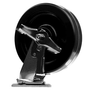 4-Pack Heavy Duty Plate Casters with 8-inch Phenolic Wheels and 3000 lbs Total Capacity - Includes 2 Swivel Casters with Brakes and 2 Rigid Casters - 2-inch Extra Width Top Plate Design