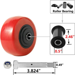 Heavy Duty 4" Plate Casters with Polyolefin/Polyurethane Wheel, 2800 lbs Total Capacity, Red/Black (4 Pack, 2 Swivel + 2 Rigid)