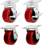 High-Capacity Plate Casters - 6 Inch Polyolefin/Polyurethane Wheels - 4 Pack (2 Swivel w/Brakes + 2 Rigid) - 3600 lb Total Capacity - Extra Width Top Plate