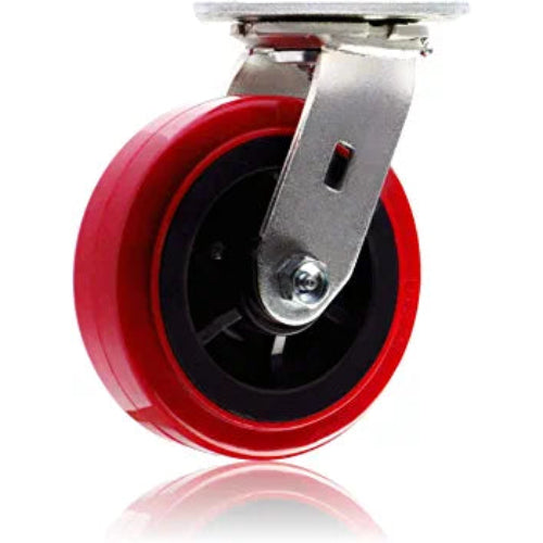 6" Heavy Duty Plate Casters with 3600 lbs Total Capacity, Polyolefin/Polyurethane Wheel, Top Plate Caster - Pack of 4 (2 with Brake)