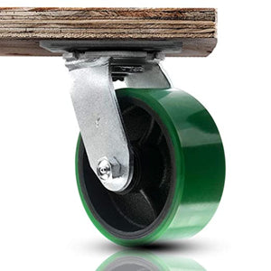 Heavy Duty Plate Casters with Polyurethane Molded Steel Wheels - 5 Inch Pack of 4, Green (2 Swivel + 2 Rigid) - Total Capacity 4000 lbs, Extra Width Top Plate Caster