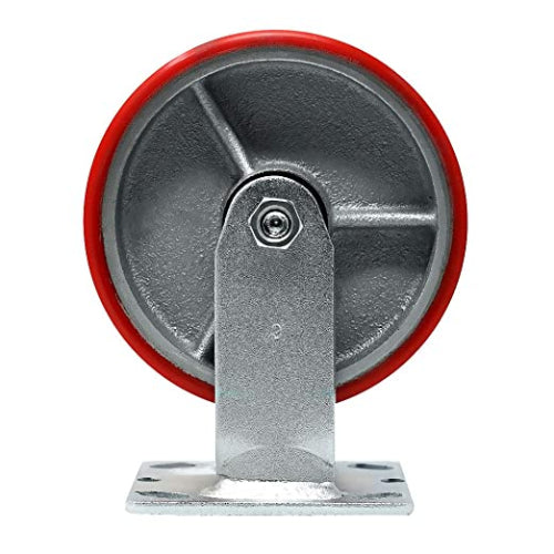 Heavy Duty 5" Plate Caster with 2" Extra Width, 2000 lbs Total Capacity - Pack of 2 Red Rigid Casters with Polyurethane Mold on Steel Wheels