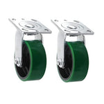 Heavy Duty 5" Plate Caster Set with Polyurethane Molded Steel Wheels - 2 Pack, 2000 lbs Total Capacity, Swivel with Extra 2" Width, Green