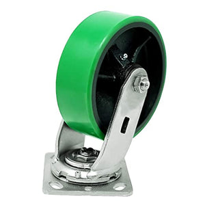 4" 2 Pack Plate Caster, Heavy Duty Polyurethane Mold on Steel Wheel w/Top Plate Caster Extra Width 2 inches 1400 lbs Total Capacity (4 inches Pack of 2, Green Swivel)