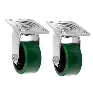 4" 2 Pack Plate Caster, Heavy Duty Polyurethane Mold on Steel Wheel w/Top Plate Caster Extra Width 2 inches 1400 lbs Total Capacity (4 inches Pack of 2, Green Swivel)