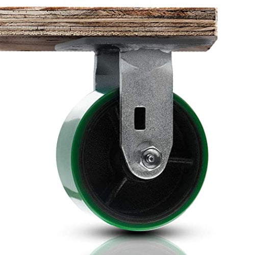 5-Inch Heavy-Duty Plate Casters with Polyurethane Wheels - 2 Pack, 2000lbs Total Capacity, 2-Inch Extra Width, Green Rigid